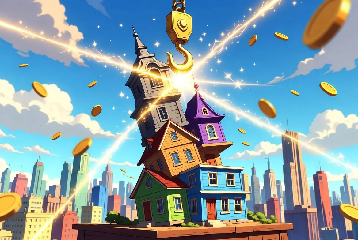 Tower Rush game crane stacking a skyscraper floor by floor